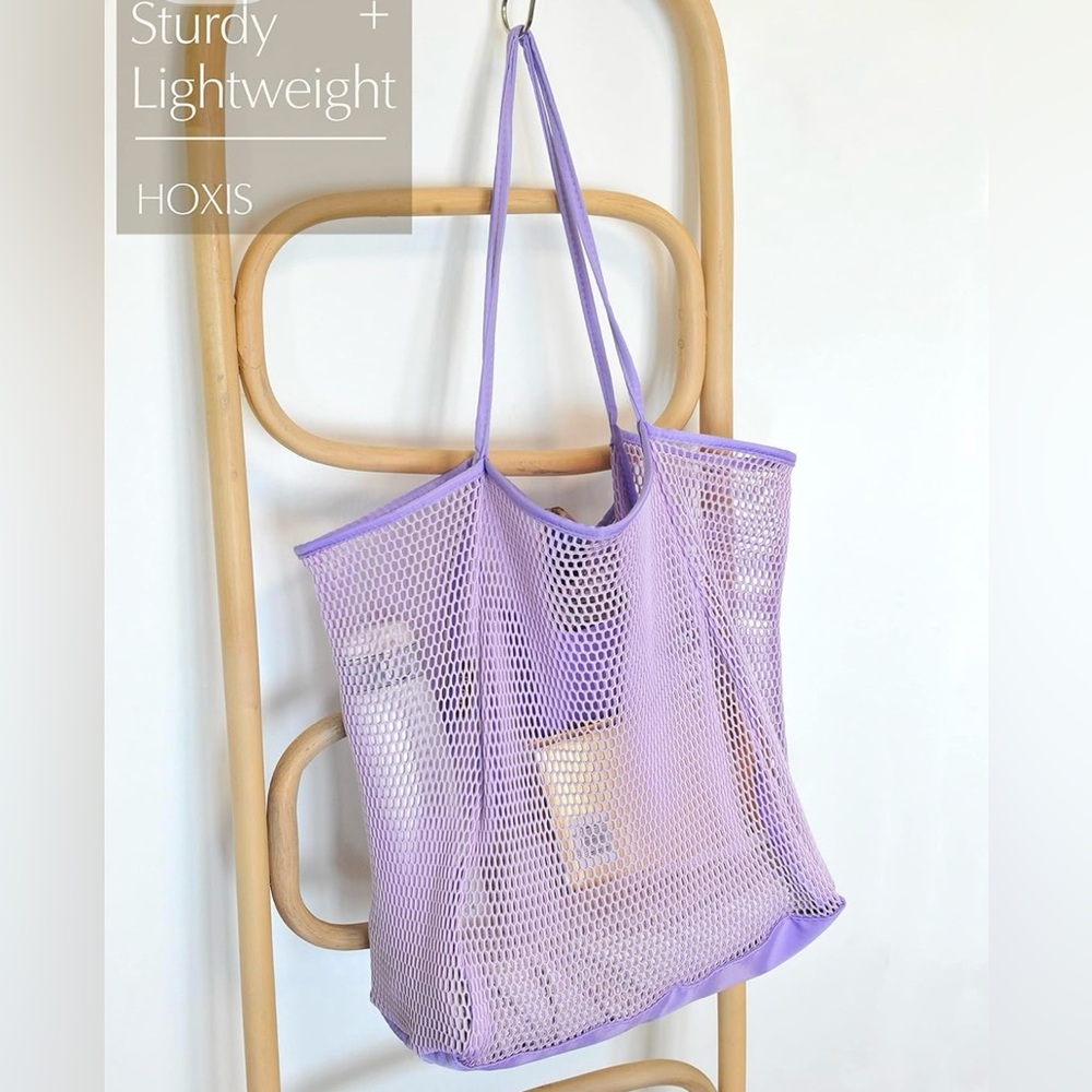 HOXIS Mesh Beach Tote Women's Shoulder Bag LG Minimalist Purse Handbag Purple 💜 - Picture 3 of 8